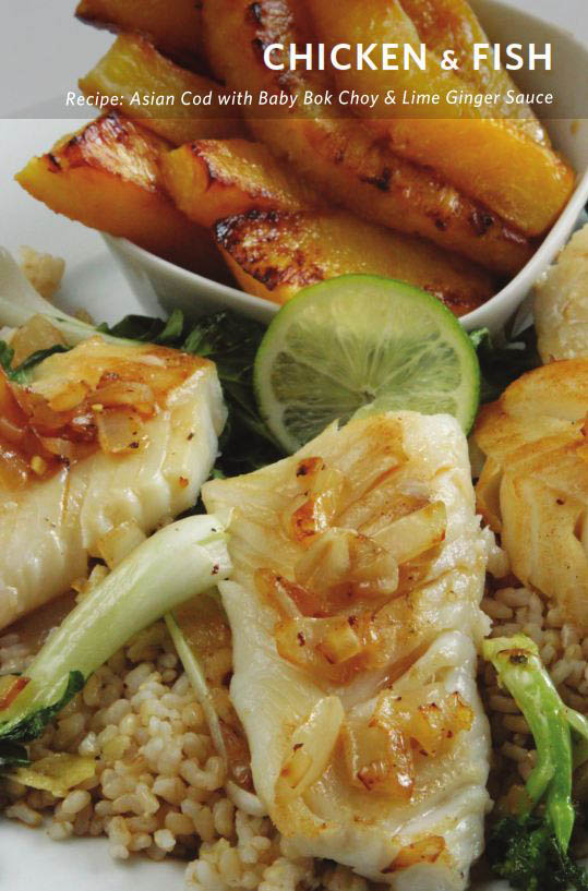 Asian Cod with Baby Bok Choy & Lime Ginger Sauce.
